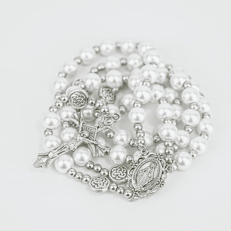 SUTANALE 8mm Glass Pearl Rosary Necklace for Women - Catholic Prayer Beads with Gift Box, Handmade Religious Jewelry for Baptism, First Communion - Image 5